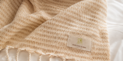 Turkish Cotton Hand Towel Beige Stripes 45x90cm | Soft & Quick-Dry | SunKiss Dubai