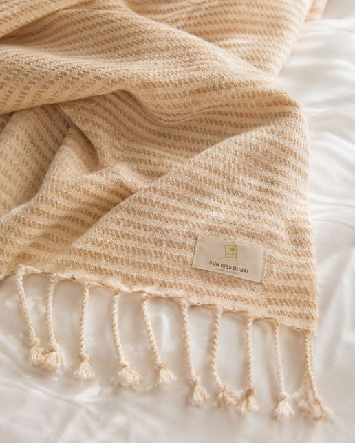 Turkish Cotton Hand Towel Beige Stripes 45x90cm | Soft & Quick-Dry | SunKiss Dubai