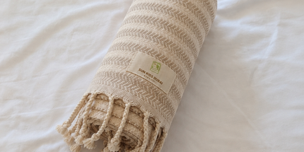 Turkish Cotton Hand Towel Beige Stripes 45x90cm | Soft & Quick-Dry | SunKiss Dubai