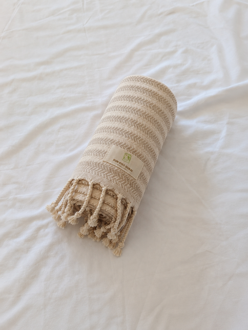 Turkish Cotton Hand Towel Beige Stripes 45x90cm | Soft & Quick-Dry | SunKiss Dubai