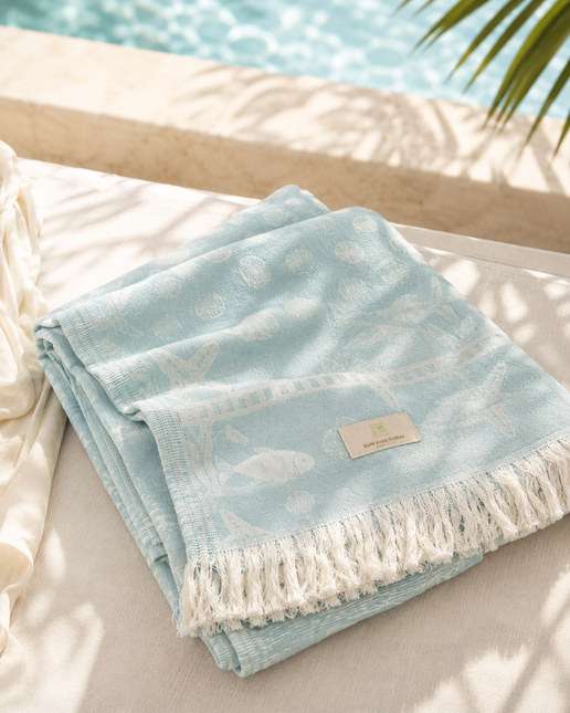 SunKiss Dubai Turkish Beach Towel – Turquiose Stars | 100 x 80 cm Cotton Towel