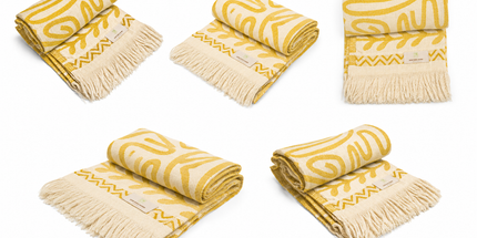 SunKiss Dubai Turkish Beach Towel – Bohemian Yellow Waves | 100 x 80 cm Cotton Towel