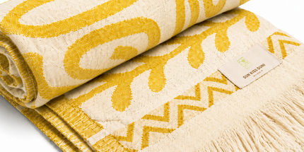 SunKiss Dubai Turkish Beach Towel – Bohemian Yellow Waves | 100 x 80 cm Cotton Towel