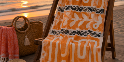 SunKiss Dubai Turkish Beach Towel – Bohemian Orange Waves | 100 x 80 cm Cotton Towel