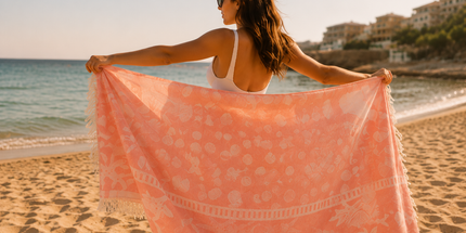 SunKiss Dubai Turkish Beach Towel – Sea Life Starfish Salmon | 100 x 80 cm Cotton Towel