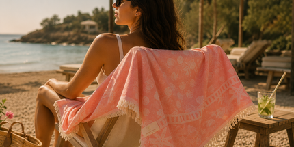 SunKiss Dubai Turkish Beach Towel – Sea Life Starfish Salmon | 100 x 80 cm Cotton Towel