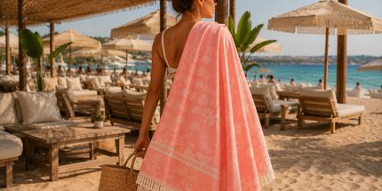 SunKiss Dubai Turkish Beach Towel – Sea Life Starfish Salmon | 100 x 80 cm Cotton Towel