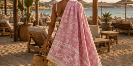 SunKiss Dubai Turkish Beach Towel – Sea Life Starfish Plum | 100 x 80 cm Cotton Towel