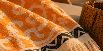 SunKiss Dubai Turkish Beach Towel – Bohemian Orange Waves | 100 x 80 cm Cotton Towel