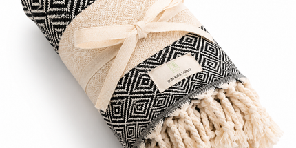 Turkish Cotton Hand Towel Navy Blue Pattern 45x90cm | Soft & Quick-Dry | SunKiss Dubai