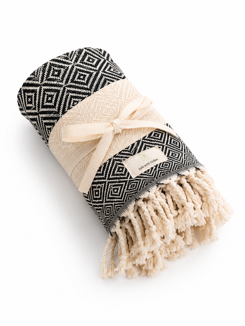 Turkish Cotton Hand Towel Navy Blue Pattern 45x90cm | Soft & Quick-Dry | SunKiss Dubai