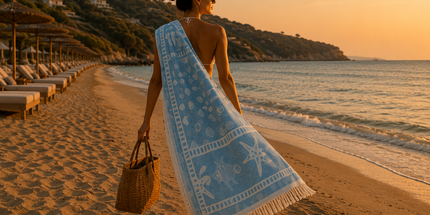 SunKiss Dubai Turkish Beach Towel – Sea Life Starfish Blue | 100 x 80 cm Cotton Towel