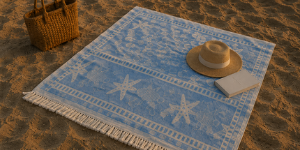 SunKiss Dubai Turkish Beach Towel – Sea Life Starfish Blue | 100 x 80 cm Cotton Towel
