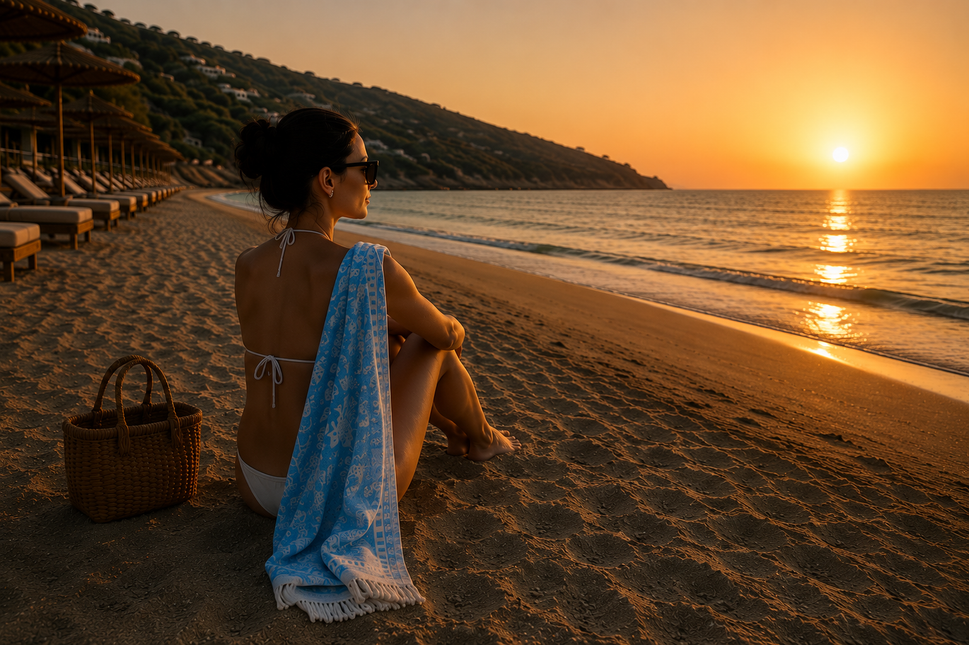 SunKiss Dubai Turkish Beach Towel – Sea Life Starfish Blue | 100 x 80 cm Cotton Towel