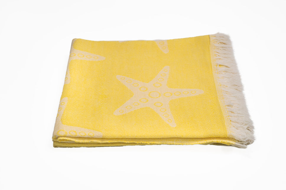 SunKiss Dubai Turkish Beach Towel - Yellow Stars (100cm x 80cm)