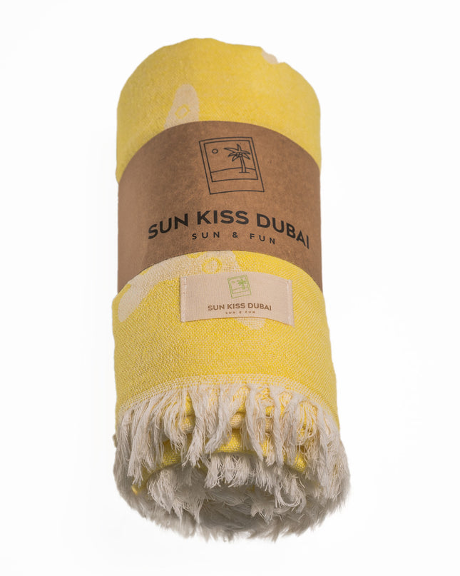 SunKiss Dubai Turkish Beach Towel - Yellow Stars (100cm x 80cm)
