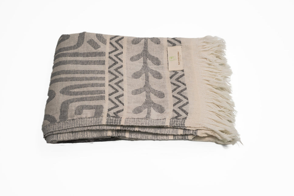 SunKiss Dubai Turkish Beach Towel - Bohemian Grey Waves (100cm x 80cm)