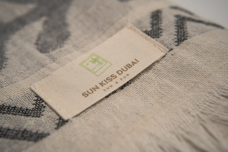 SunKiss Dubai Turkish Beach Towel - Bohemian Grey Waves (100cm x 80cm)