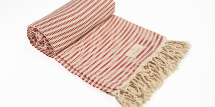 SunKiss Dubai Turkish Beach Towel - Red Stripes (100cm x 80cm)