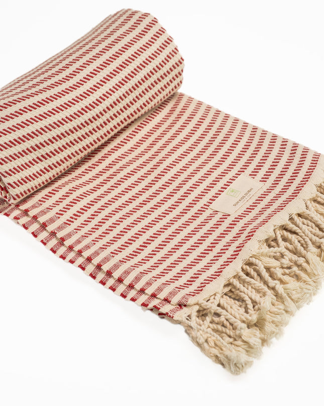 SunKiss Dubai Turkish Beach Towel - Red Stripes (100cm x 80cm)