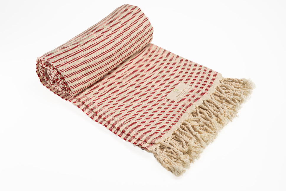SunKiss Dubai Turkish Beach Towel - Red Stripes (100cm x 80cm)