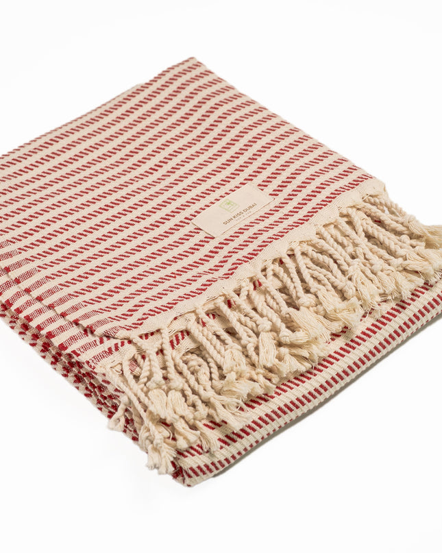 SunKiss Dubai Turkish Beach Towel - Red Stripes (100cm x 80cm)
