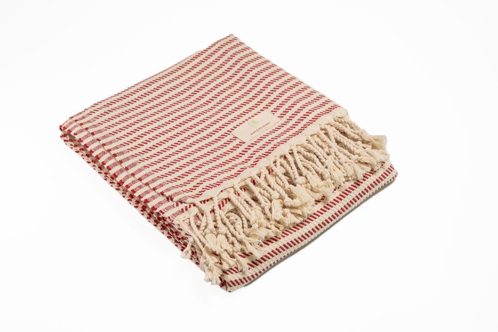 SunKiss Dubai Turkish Beach Towel - Red Stripes (100cm x 80cm)