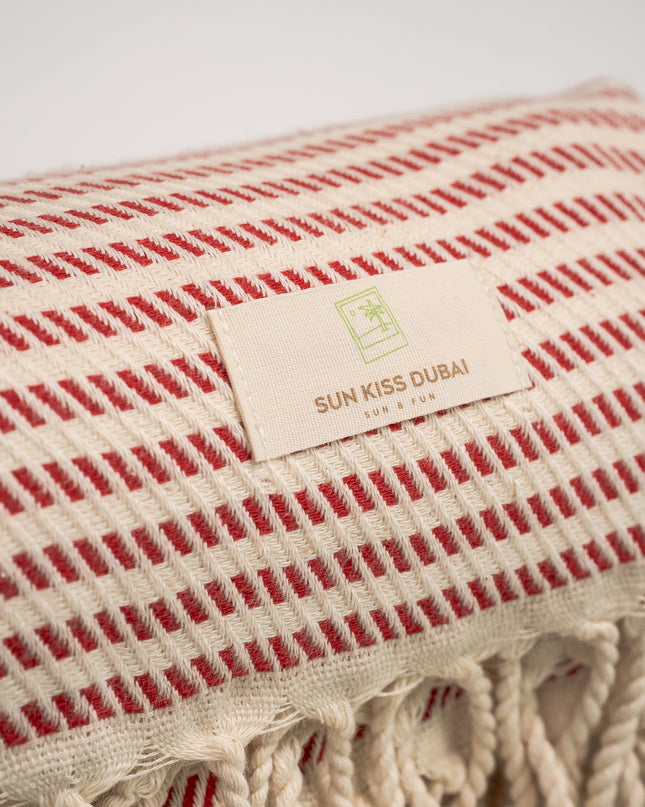 SunKiss Dubai Turkish Beach Towel - Red Stripes (100cm x 80cm)