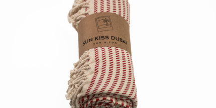 SunKiss Dubai Turkish Beach Towel - Red Stripes (100cm x 80cm)