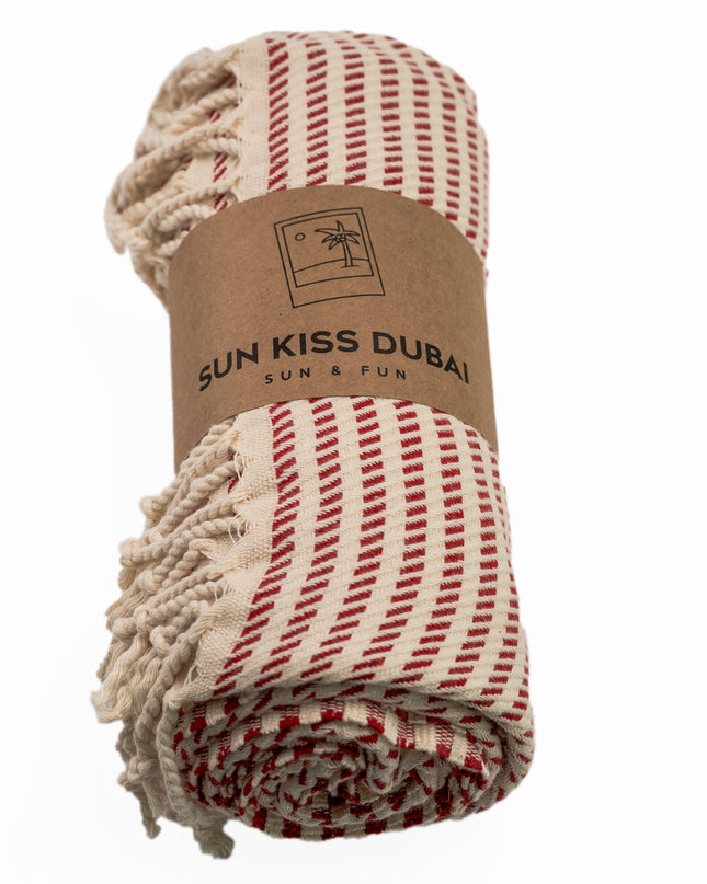 SunKiss Dubai Turkish Beach Towel - Red Stripes (100cm x 80cm)