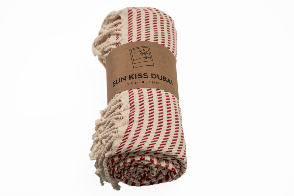 SunKiss Dubai Turkish Beach Towel - Red Stripes (100cm x 80cm)