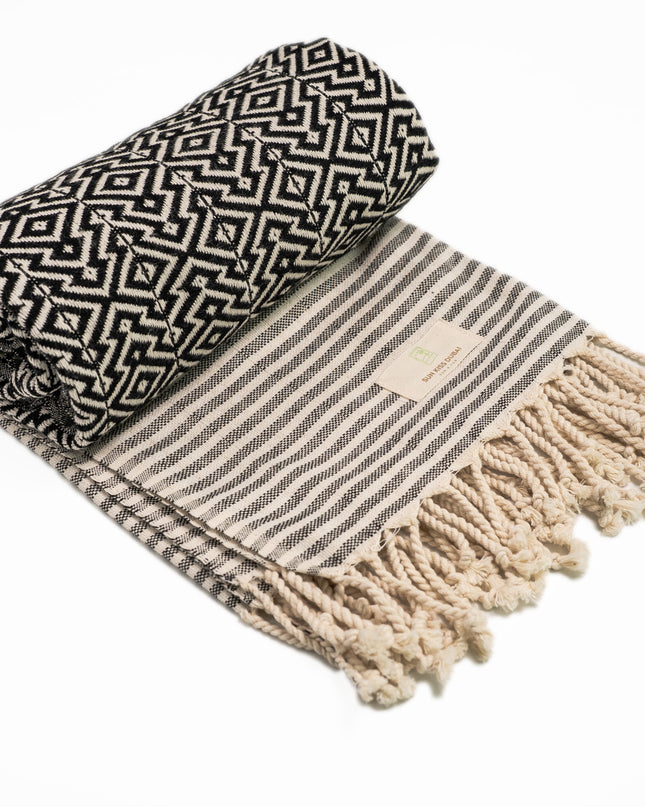 SunKiss Dubai Turkish Beach Towel - Black Stripes (100cm x 80cm)