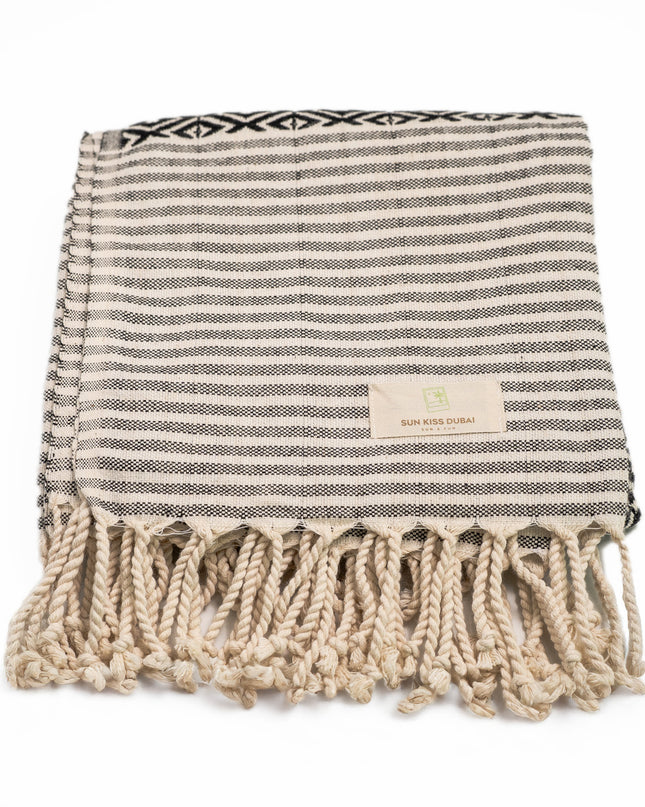 SunKiss Dubai Turkish Beach Towel - Black Stripes (100cm x 80cm)