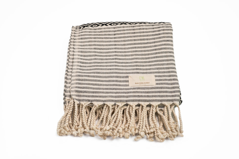 SunKiss Dubai Turkish Beach Towel - Black Stripes (100cm x 80cm)