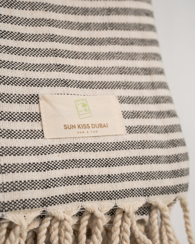 SunKiss Dubai Turkish Beach Towel - Black Stripes (100cm x 80cm)