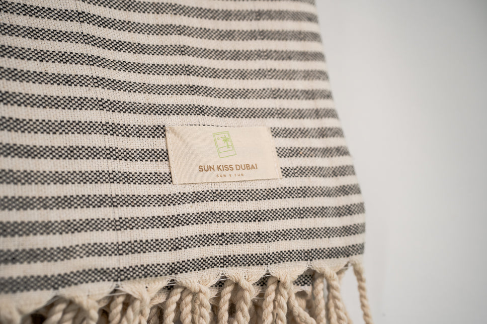 SunKiss Dubai Turkish Beach Towel - Black Stripes (100cm x 80cm)