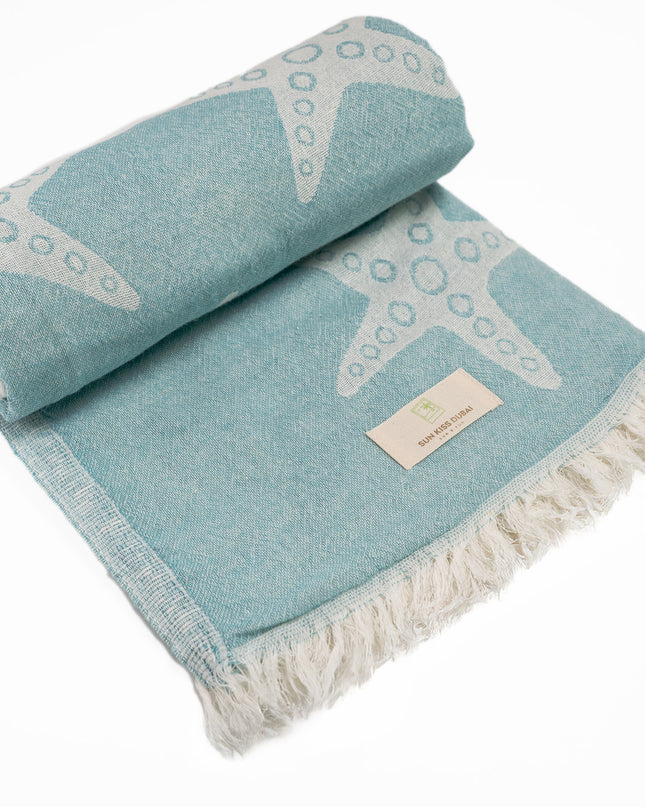 SunKiss Dubai Turkish Beach Towel - Sky Blue Stars (100cm x 80cm)