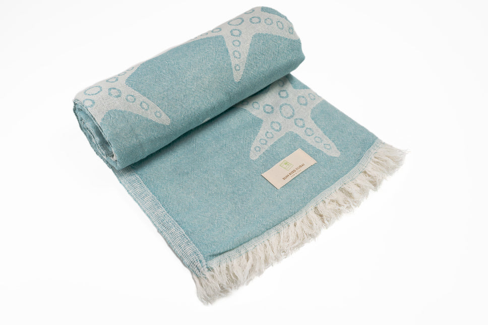 SunKiss Dubai Turkish Beach Towel - Sky Blue Stars (100cm x 80cm)