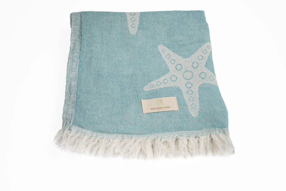 SunKiss Dubai Turkish Beach Towel - Sky Blue Stars (100cm x 80cm)