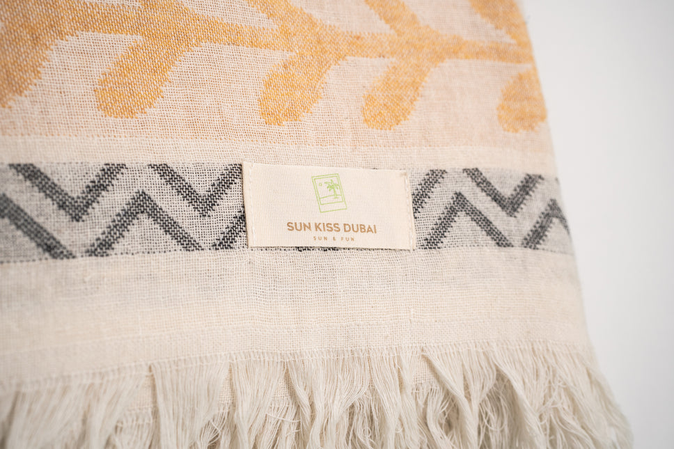 SunKiss Dubai Turkish Beach Towel - Bohemian Mustard Waves (100cm x 80cm)