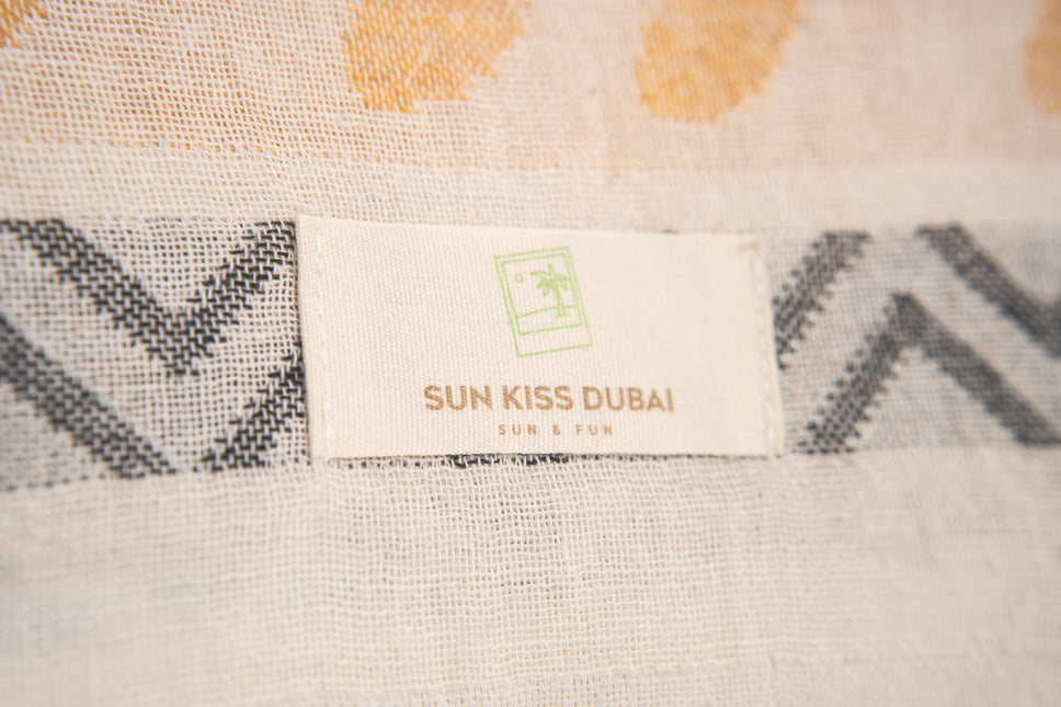 SunKiss Dubai Turkish Beach Towel - Bohemian Mustard Waves (100cm x 80cm)