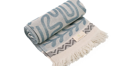 SunKiss Dubai Turkish Beach Towel - Petrol Blue Waves (100cm x 80cm)