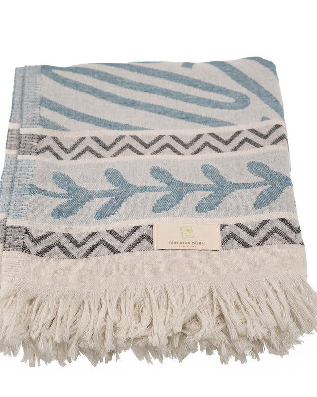 SunKiss Dubai Turkish Beach Towel - Petrol Blue Waves (100cm x 80cm)