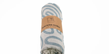 SunKiss Dubai Turkish Beach Towel - Petrol Blue Waves (100cm x 80cm)