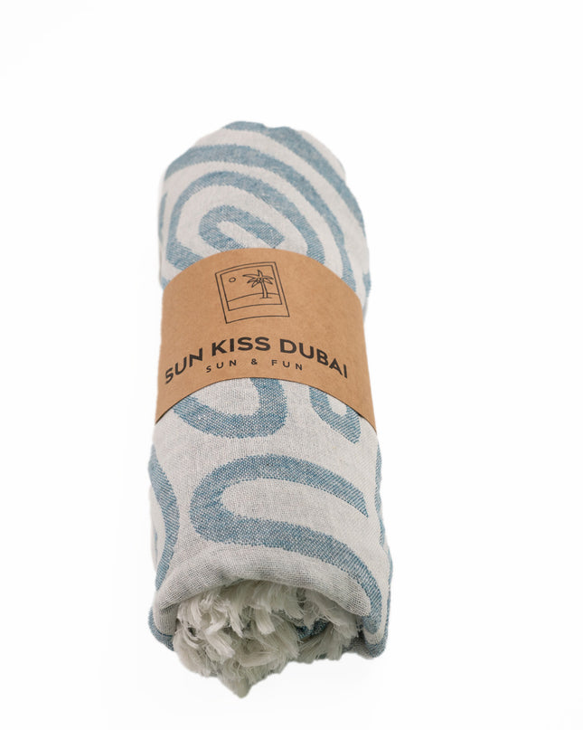 SunKiss Dubai Turkish Beach Towel - Petrol Blue Waves (100cm x 80cm)