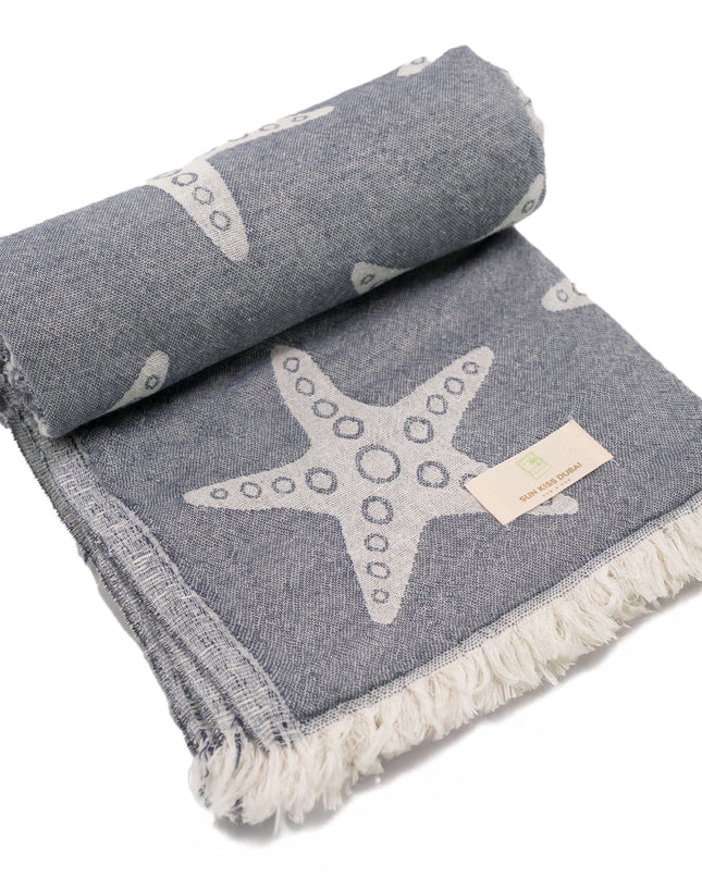 SunKiss Dubai Turkish Beach Towel - Dark Grey Stars (100cm x 80cm)