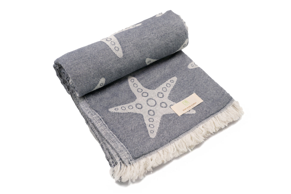 SunKiss Dubai Turkish Beach Towel - Dark Grey Stars (100cm x 80cm)