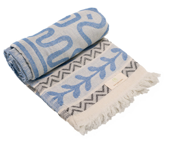 SunKiss Dubai Turkish Beach Towel - Blue Waves (100cm x 80cm)