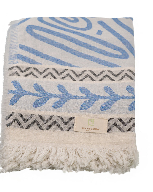 SunKiss Dubai Turkish Beach Towel - Blue Waves (100cm x 80cm)