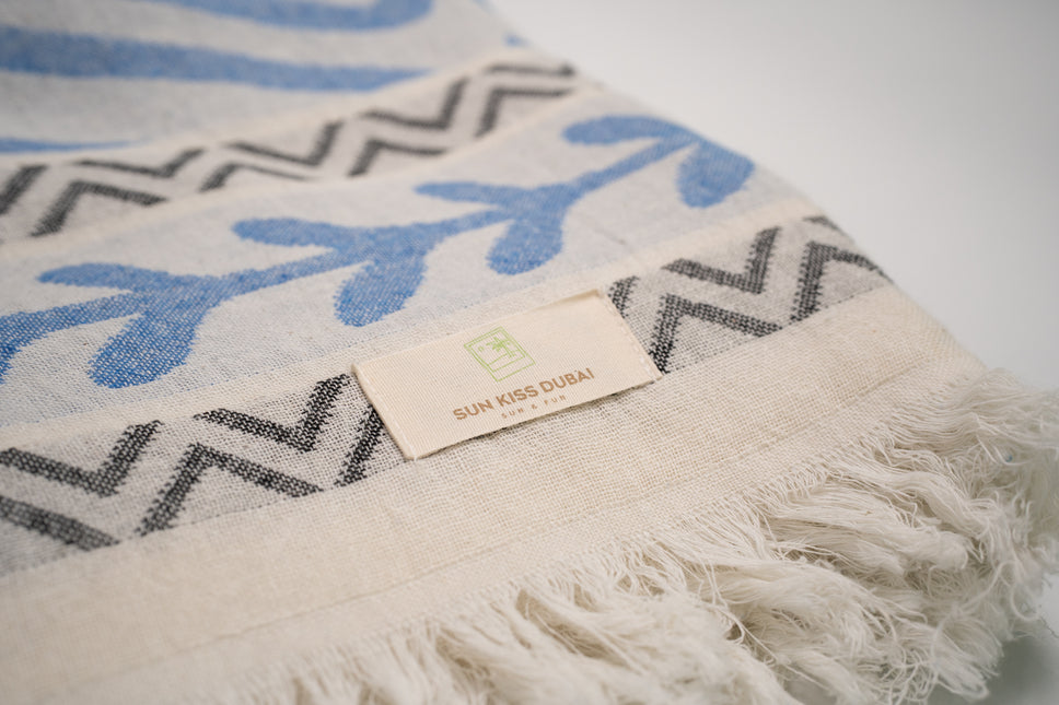 SunKiss Dubai Turkish Beach Towel - Bohemian Blue Waves (100cm x 80cm)